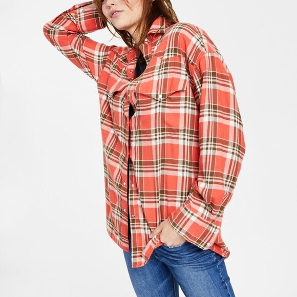 Levi’s Dylan Relaxed Western Flannel Shirt Kelsey Plaid Burnt Sienna Size XL - Picture 1 of 6